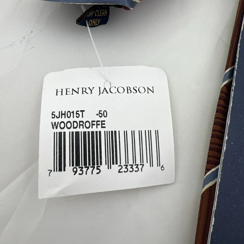 HENRY JACOBSON 100% Silk NECKTIE Tie Brown w blue Stripes Brand New made by hand